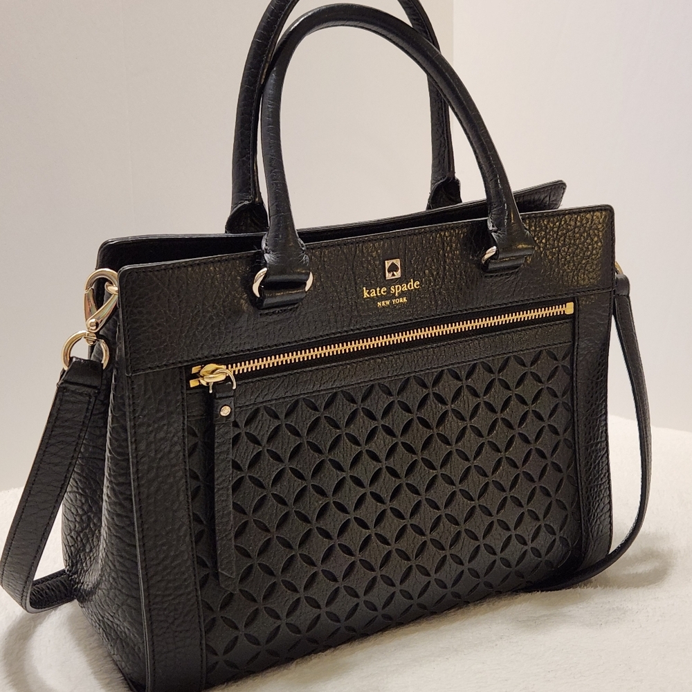 ♠️kate spade New York Perri Lane Black Pebbled Leather Satchel w/ Shoulder Strap